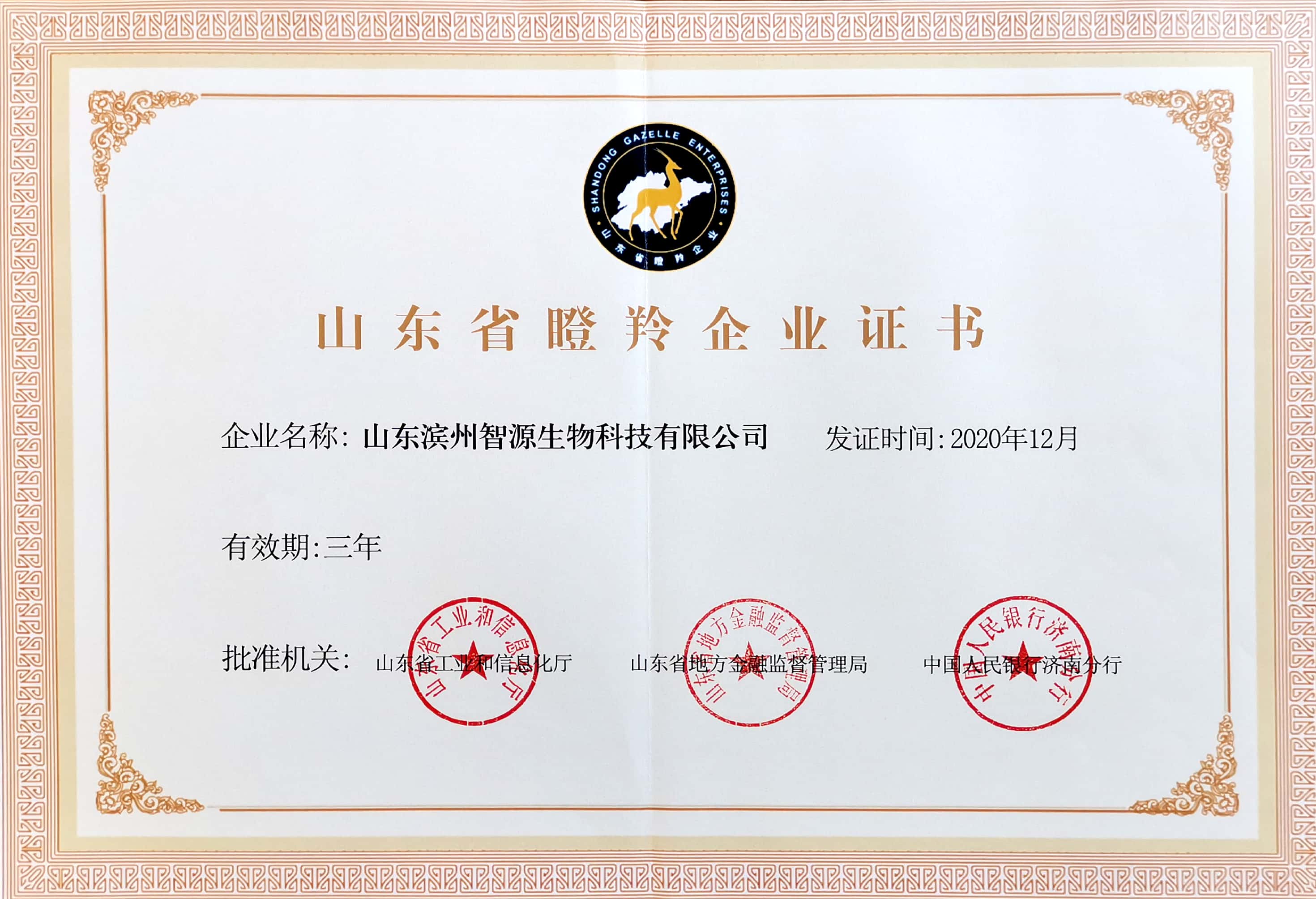 山东省瞪羚企业证书 山东滨州智源生物.jpg
